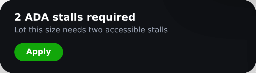 Suggestion: accessible-stall count is below the configured planning guidance