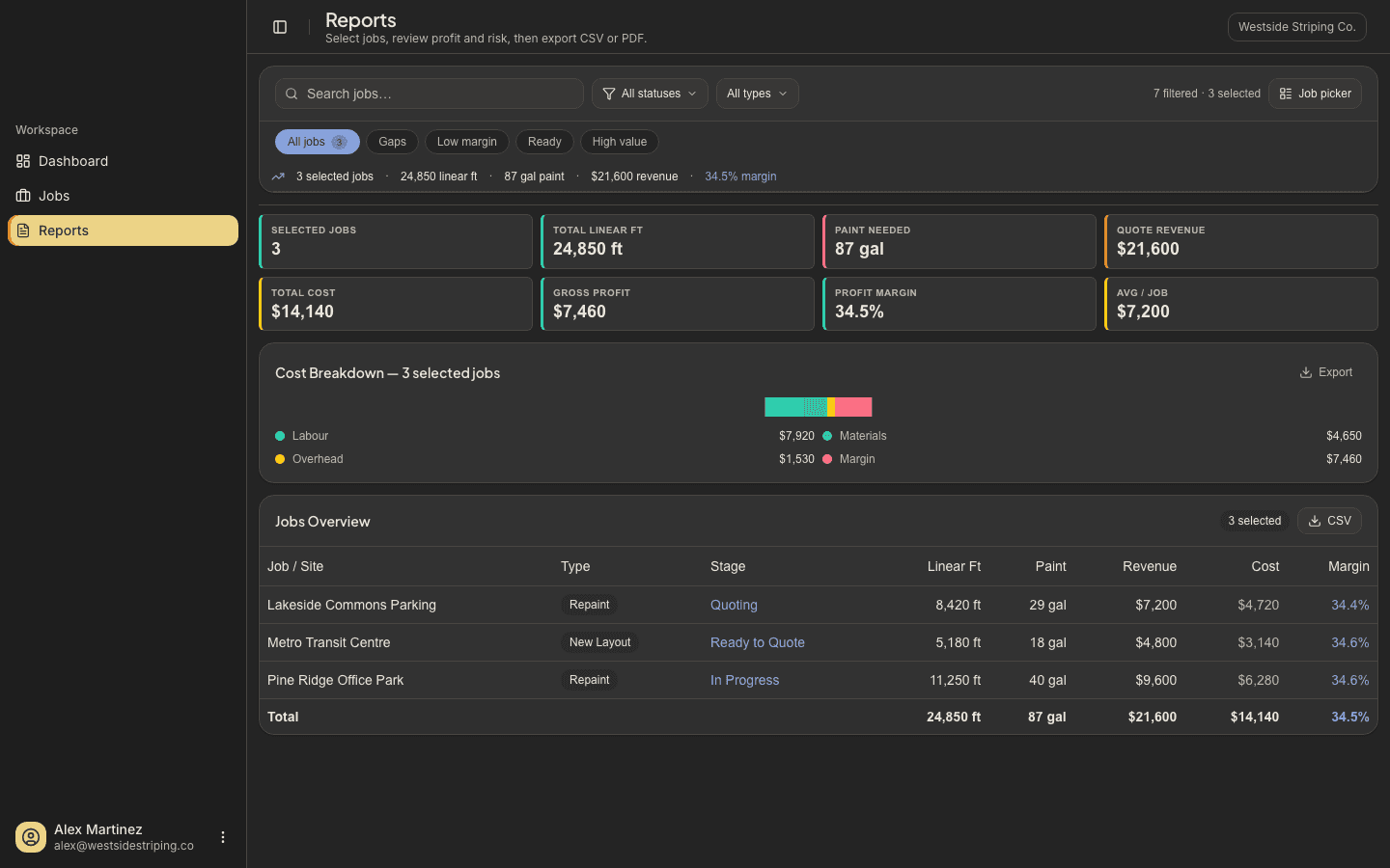 QuoCAD quotes and reports in dark mode - Dark Mode